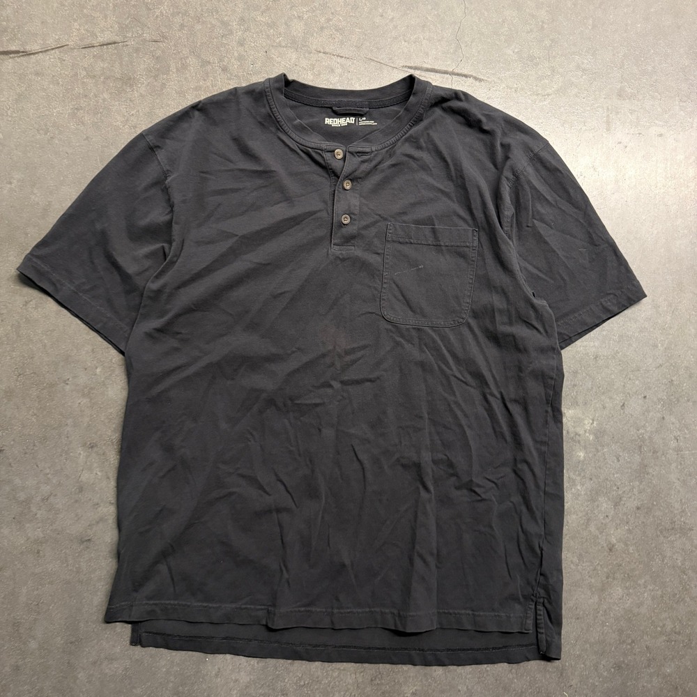RedHead Mens Large Black Short Sleeve Henley Pocket T-Shirt Casual Outdoor L